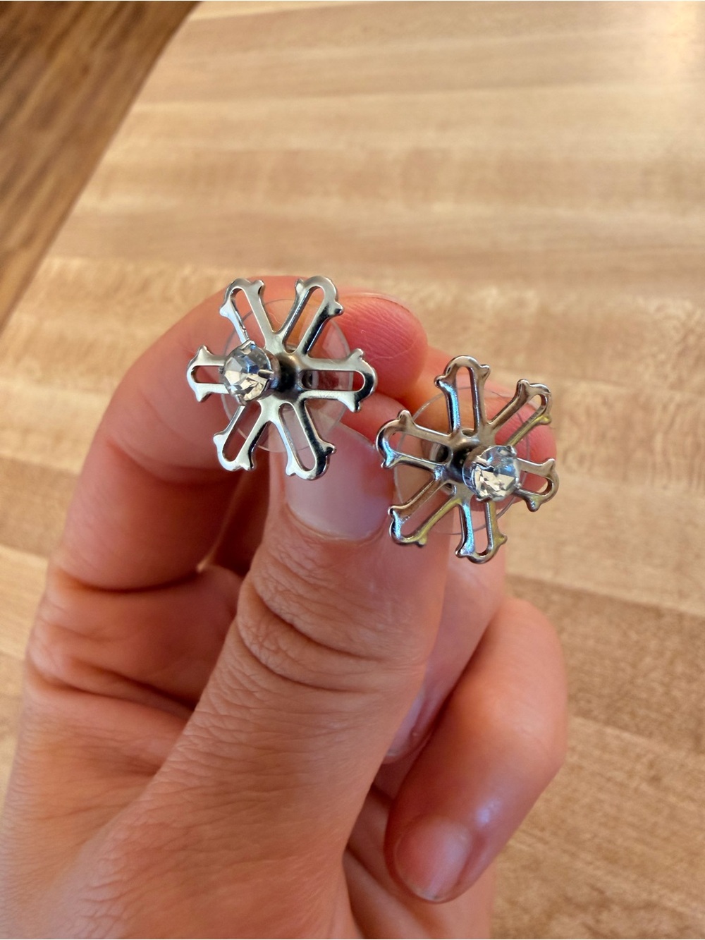 Sterling Silver Floral Stud Earrings with Clear Crystal